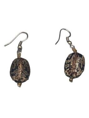 GRAPHIC brown black oval hanging hook earring pierced costume jewelry READ